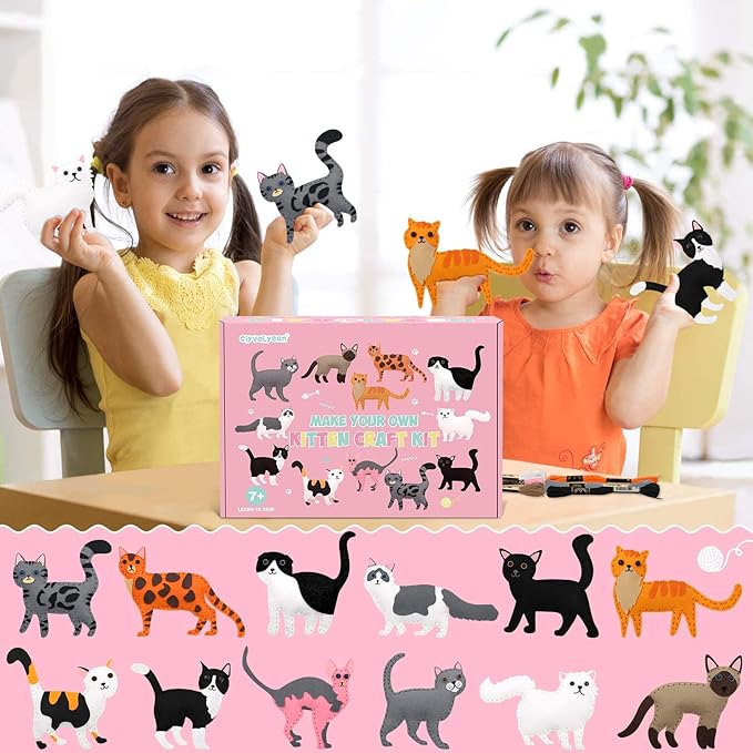 CiyvoLyeen Kitten Craft Kit Kids DIY Crafting and Sewing Set Kitty Cat Stuffed Animal Felt Plushies for Girls and Boys Educational Beginners Sewing Gift Ideas-CubbioJoy