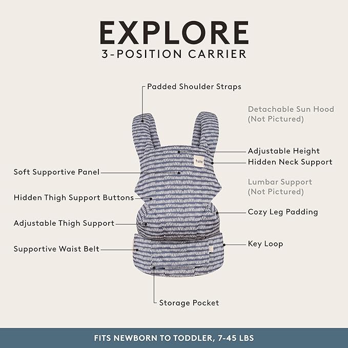 Baby Tula Explore Carriers - Breathable Baby Carrier Newborn to Toddler - Adjustable Toddler Carrier - Multiple Ergonomic Positions Front and Back - Ergonomic Fit for 7-45 lb - Mesh, Beyond-CubbioJoy