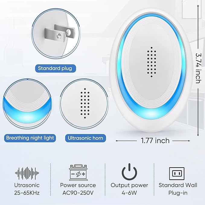 2025 Upgraded Spider Repellent Indoor, 6 Pack Ultrasonic Pest Repeller, Roach Repellent Plug, Roach Repellent Plug for Roach, Rodent, Mouse, Mosquito, Mice, Ant, Bugs Electronic Plug-in Pest Control-CubbioJoy