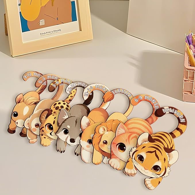 Baby Closet Dividers for Clothes - Set of 8 Unique Animals Design Baby Size Closet Divider Newborn to 24 Months, Babies Wardrobe Closet Organizer Nursery Decor Gender Neutral Kid Clothes Dividers-CubbioJoy