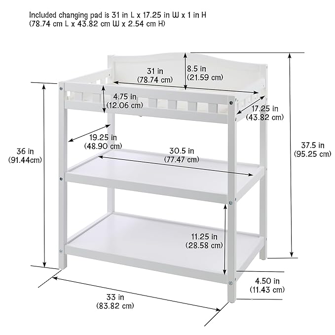 Badger Basket Baby Changing Table with Pad & Shelves - Wooden Changing Table with Storage - Nursery Change Table for Diapers & Baby Essentials, White-CubbioJoy