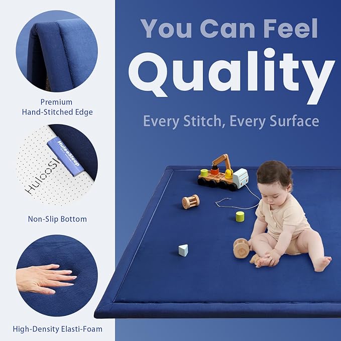 Baby Play Mat for Floor,1.3" Thick Memory foam Tummy Time Mat,Soft Coral Velvet Nursery Rug,Extra Large Non Slip Crawling Mat for Toddlers,Infants,kids,Yoga Mat,Tatami Mat for Living Room(Royal Blue)-CubbioJoy