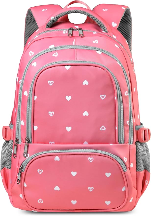 BLUEFAIRY Lightweight Water Resistant Backpack for Girls, Pink, 5-9 Years, Laptop Compartment, Adjustable Shoulder Straps, Breathable Mesh-CubbioJoy