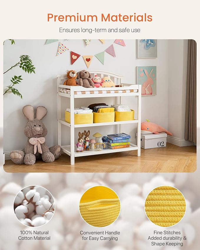 KALLAX Small Woven Basket, 13.5 x 9.5 x 5 Inches, Storage Basket for Organizing, Cute Small Rope Shelf Closet Cube Storage Bins Baskets for Shelves, Dog Toy Gift Baskets Empty, 3 Pack Yellow-CubbioJoy