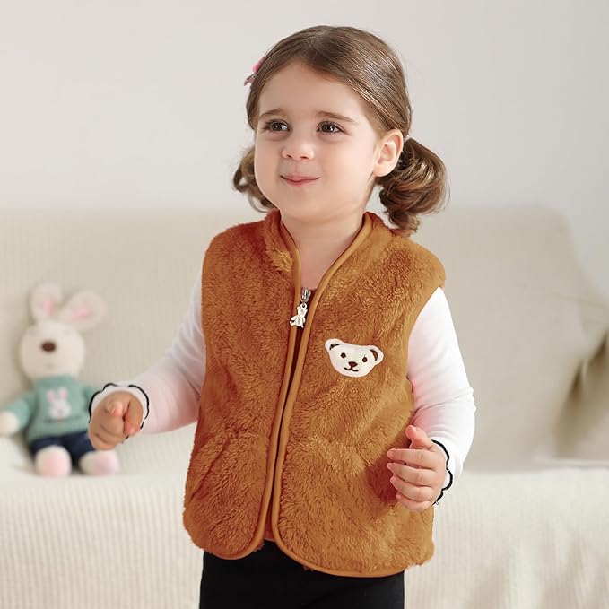 Baby Boys Girls Fleece Vest Zip Up Cute Bear Jackets Fuzzy Fall Winter Warm Clothes Newborn Outwear for Toddler Infant-CubbioJoy