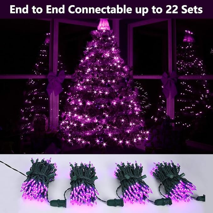 Brizled Purple Halloween Lights, 33ft 100 LED Halloween Lights Outdoor, Connectable Purple String Light 120V UL Certified Christmas Tree Light, Indoor Xmas Light for Xmas Tree Party Home Decorations-CubbioJoy