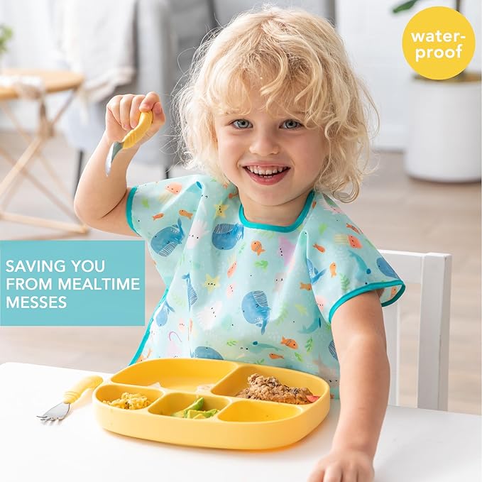 Bumkins Bibs - Toddler Bibs, Waterproof, Large for 1-3 Years, Short Sleeve-CubbioJoy