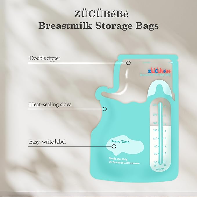 Breastmilk Storage Bags(50 Count)，8oz Milk Storage Bags for Breastfeeding，BPA Free with Easy Pour Spout, Self Standing, for Refrigeration and Freezing Blue-CubbioJoy
