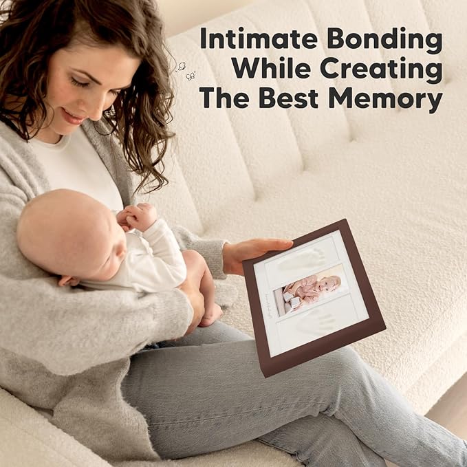 Baby Hand and Footprint Kit - Clay Handprint Keepsake Frame, Newborn Nursery Picture Frame, Personalized New Mom Gifts for Baby Shower & Registry (Cedar)-CubbioJoy