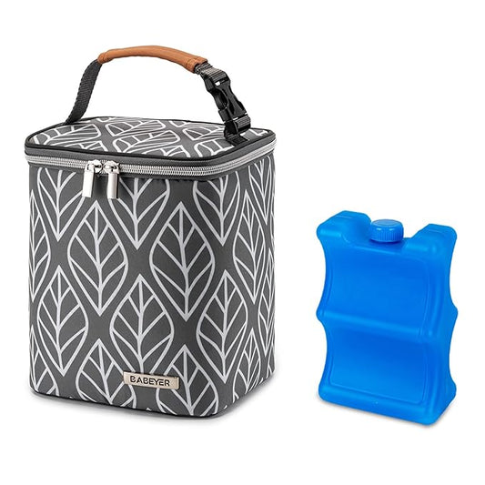 Breast Milk Cooler Bag with Ice Pack Fits 4 Baby Bottles Up to 9 Ounce, Baby Bottle Bag for Nursing Mom Daycare-Grey-CubbioJoy