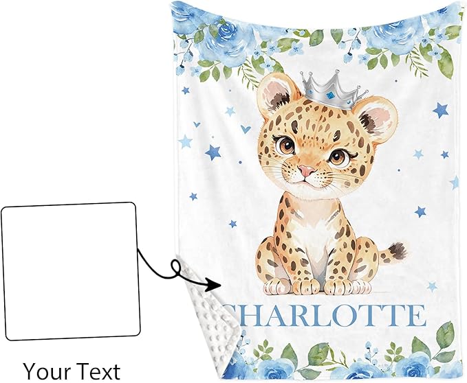 Custom Name Crib Bedding Set - Blue Floral Leopard Pattern, Personalized Nursery Bedding 3-Piece Set– Soft Blanket, Fitted Sheet, Changing Pad Cover – for Newborns Girls Nursery Gifts-CubbioJoy