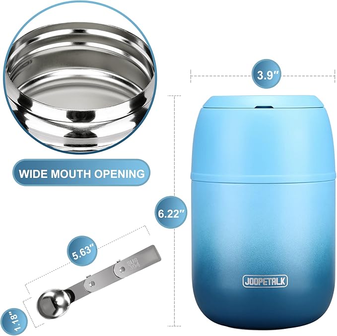 17 oz Insulated Lunch Containers, Hot Food Jar, Wide Mouth, Vacuum Stainless Steel Thermo Lunch Box with Handle and Folding Spoon, Blue-CubbioJoy