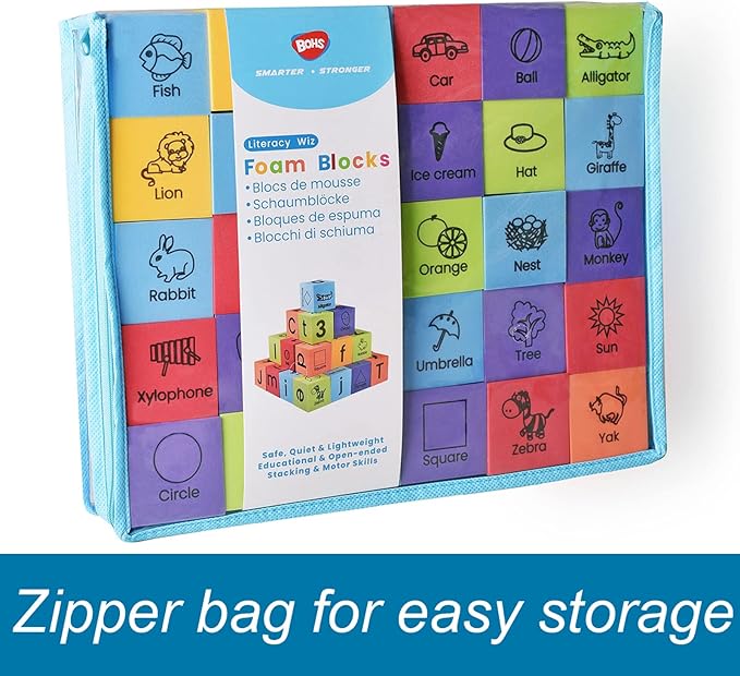 BOHS Foam Learning Blocks - Number,Alphabet,Shapes,Sight Words - Quiet,Safe and Soft Stacking Toys for Toddlers,30pcs,1.96 in(5cm)/Piece-CubbioJoy