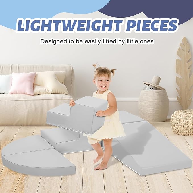 6-Piece Soft PU Leather Toddlers Climbing Toys, Baby Foam Climbing Blocks for Kids 3, Baby Climbing Structures Play Gym for Toddlers, Indoor Climb and Crawl Activity Play Set-CubbioJoy