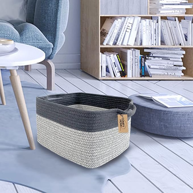 COMFY-HOMI Cotton Rope Woven Basket with Handles for Shelves,Toys,Book, Cloth Storage Baskets Bin for Organizing-13.5"x11"x9.5" Toy Decorative Organizer for Living Room, Bathroom-Light Grey-CubbioJoy