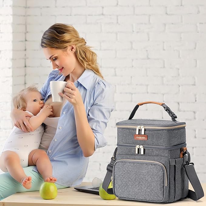 Insulated Breastmilk Cooler Bag with Ice Pack - Holds 6x9oz Bottles, Leakproof Double Layer, Baby Bottle Cooler Bag with Adjustable Strap for Nursing Moms, Daycare & Travel-CubbioJoy