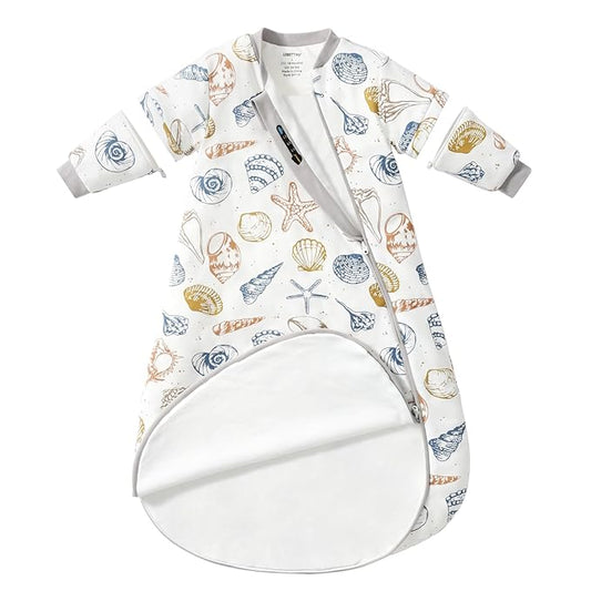 Baby Sleep Sack 18-24 Months, Cotton Detachable Long Sleeve Sleep Sack, 2.5 Tog Toddler Sleeping Sack with Temperature Strips, 2-Way Zipper Wearable Blankets for Newborns, Ocean-CubbioJoy