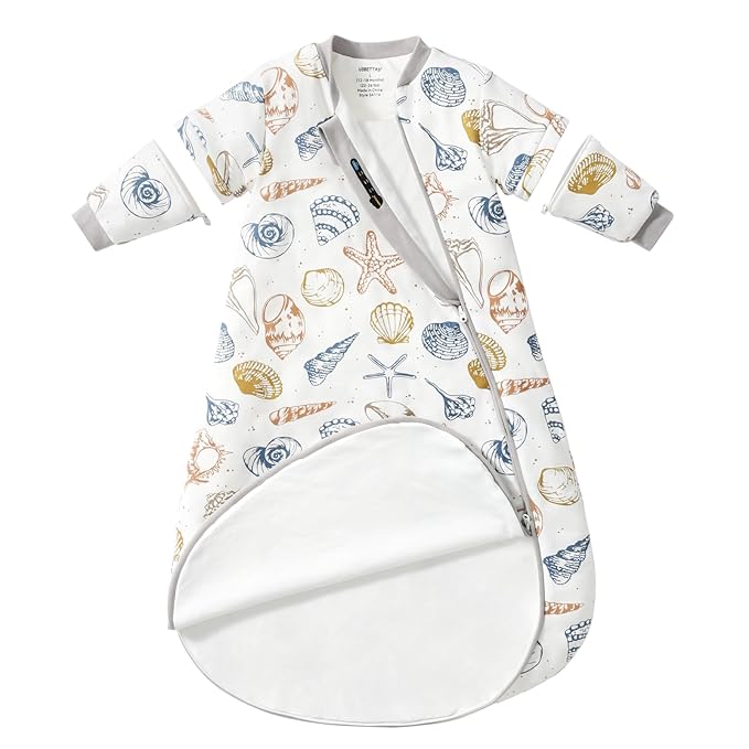Baby Sleep Sack 18-24 Months, Cotton Detachable Long Sleeve Sleep Sack, 1.0 Tog Toddler Sleeping Sack with Temperature Strips, 2-Way Zipper Wearable Blankets for Newborns, Ocean-CubbioJoy