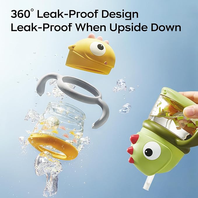 bc babycare Straw Sippy Cups for Toddler, No Spill Sippy Cups for Baby 1+ Year Old, Transition Weighted Sippy Cup with Straw and Strap, 10oz/300ml, Yellow-CubbioJoy