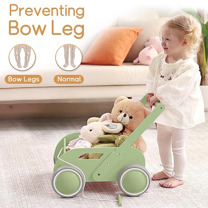 2025 HOMEKOL Wooden Baby Walker,Baby Push Walker, Adjustable Speed Baby Walker for Boys and Girls, Baby Activity Center, Gift for Birthday, Christmas and New Year Nature Green-CubbioJoy