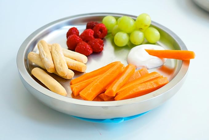 Avanchy Open Baby Plates with Suction – Stainless Steel Divided Plates for Toddlers, BPA-Free, Dishwasher Safe, Unbreakable, Non-Toxic, 100% Silicone Suction – Pink-CubbioJoy