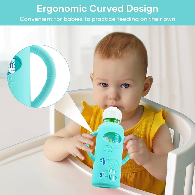 2 Pack Silicone Sleeves for Dr. Brown's Glass Baby Bottles, Anti Breakage Durable Baby Bottle Holder with Easy Grip Handles, Narrow Sleeve with a Cutout, Dishwasher/Freezer/Microwave Safe, 8 oz-CubbioJoy