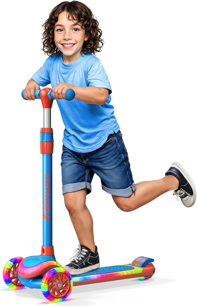 3-Wheel Kids Scooter with Multi-Color Lights on Deck & Wheels – 5-Height Adjustable Handlebar, Wide Anti-Slip Deck, Child Safety Certified, Boys & Girls Ages 3+ Supports Up to 150 lbs-CubbioJoy