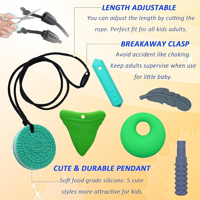 Chewy Necklaces for Sensory Kids, Silicone Chewy Necklaces for Boys and Girls with Autism, ADHD, SPD, Chewing, Oral Motor Therapy Toy-CubbioJoy