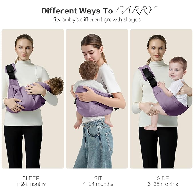 Baby Sling Carrier, Toddler Carrier Sling with Double Safety Buckle and Adjustable Shoulder Strap(7-30lbs), Baby Carriers One Size Fits All, Purple-CubbioJoy