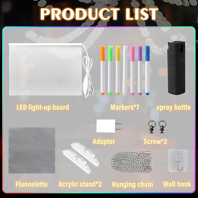 Dolanus LED Drawing Board for Kids - Doodle Glow, lumiboard, Note Board with 7 Colors 4 Modes Lights, Birthday Gift for 8 9 10 11 12 Year Old Girls Kids Teen Boys, Include Adapter, 7 Markers-CubbioJoy