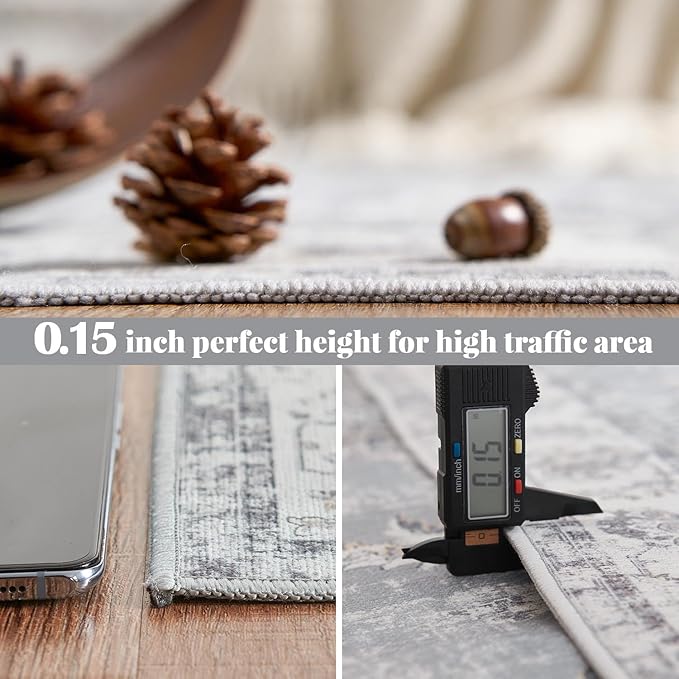 jinchan Runner Rug 2x5-2pcs Kitchen Washable Vintage Hallway Rug Floral Print Floor Cover Indoor Thin Retro Mat Accent Bathroom Laundry Room Bedroom Office Farmhouse (Double,Grey)-CubbioJoy