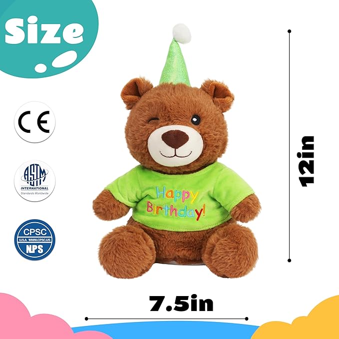 Cuteoy Happy Birthday Bear Musical Stuffed Animal Shaking Singing Dancing Plush Toy Electric Interactive Animated Plushies Gifts for Kids Girls Boys-CubbioJoy