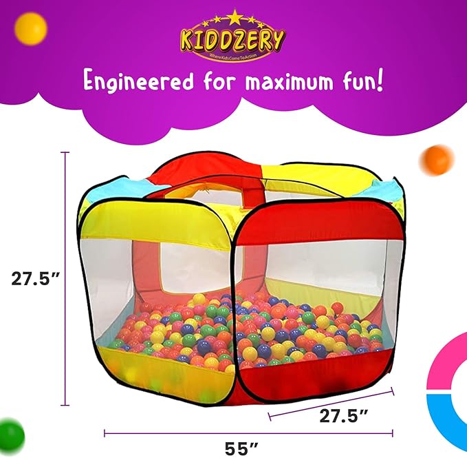 Kids Ball Pit Pop Up Large Tent for Toddlers - Indoor & Outdoor Gift Toys for Infants Girls & Boys, Baby Playpen with Zippered Storage Bag, 200 BallPit Balls Included
