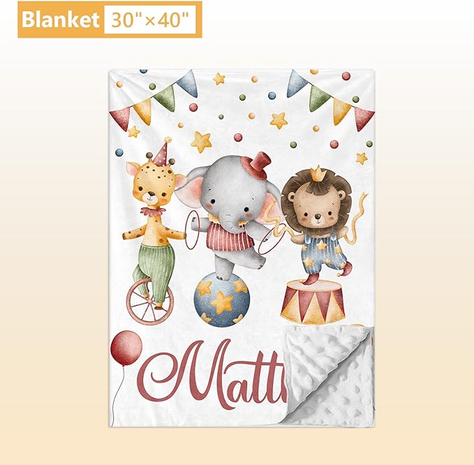 Custom Baby Crib Bedding Set, 5 Pcs Personalized Name Baby Crib Set with Double Layer Blanket, Soft Circus Animals Nursery Bedding Set for Girls Boys, Customized Gifts for Infants Toddlers-CubbioJoy