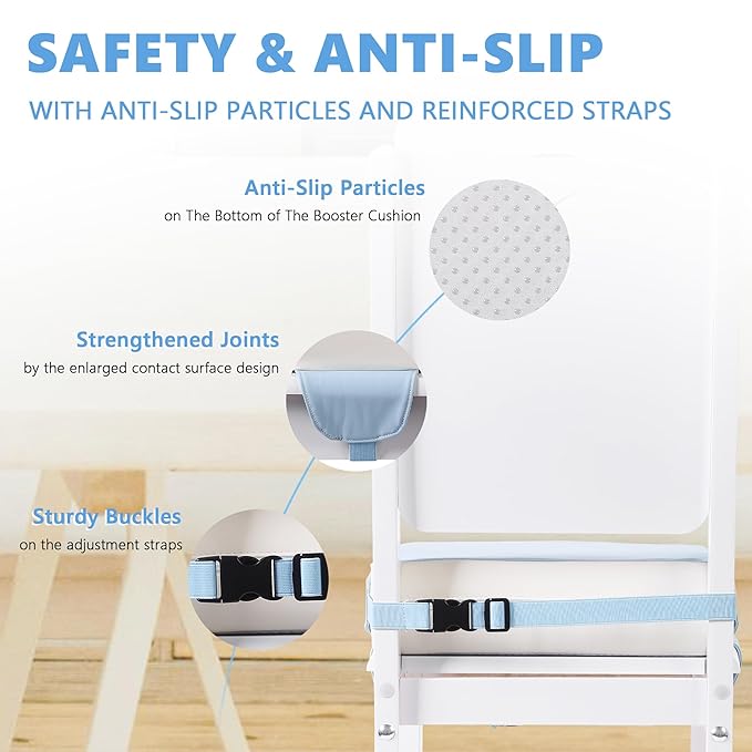 Booster Seat for Kitchen Chair with Adjustable Straps, Toddler Booster Seats for Dining Table Portable for Travel Camping Eating, Booster Cushion for Table for Baby Child Infant Kid Boy Girl-CubbioJoy