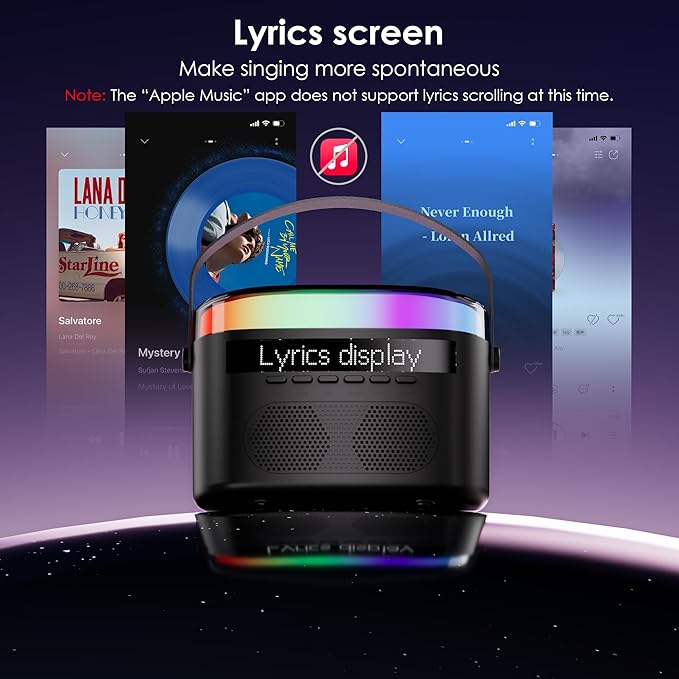 Karaoke Machine,Karaoke Machine with Lyrics Display,Portable Bluetooth 5.3 Karaoke Speaker with Upgraded Dual Speakers for Kids and Adults,with White Noise and Night Light Function (Black)-CubbioJoy