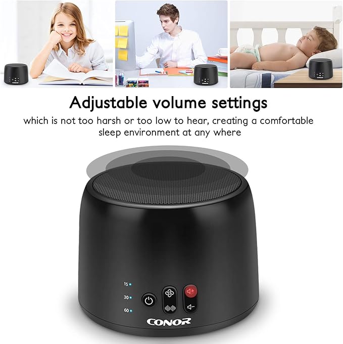 Conor White Noise Machine, Sleep Sound Machine - 24 High Fidelity Soothing Fan & White Noise Sounds, Timer & Memory Feature, Portable Office Privacy or Travel Sleep Therapy for Baby, Kids, Adults-CubbioJoy