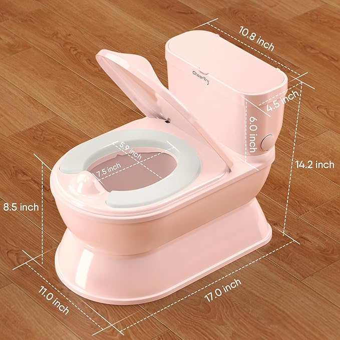 2-in-1 Toddler Potty Training Toilet - Larger Potty Chair & Detachable Training Seat for Boys & Girls Ages 1-3 with Flushing Sound, Wipes Storage, Toilet Paper Holder-CubbioJoy