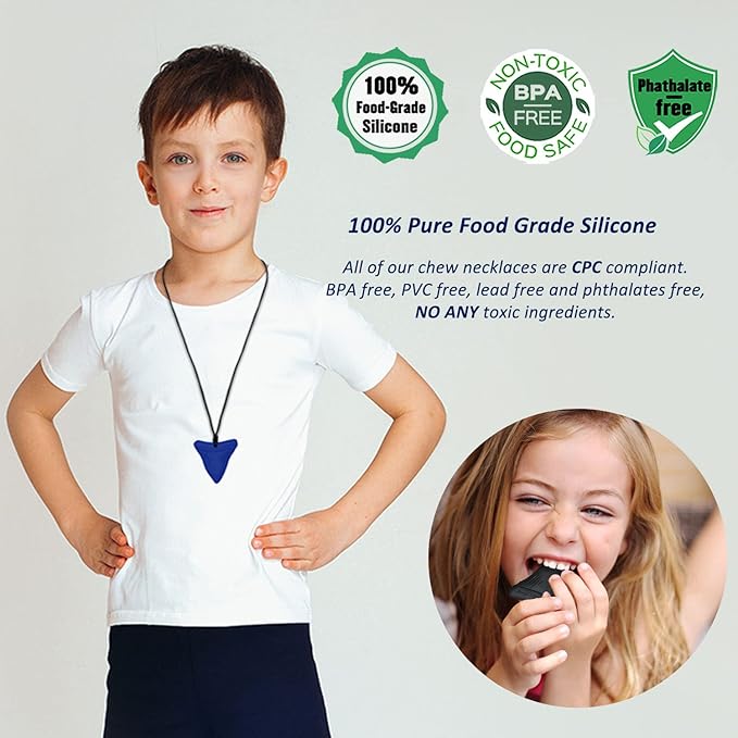 Chew Necklaces for Sensory Kids, 3 Pack Sensory Toys Silicone Chewy Necklace Sensory for Autism, ADHD, Anxiety or Other Special Needs- Reduces Chewing Fidgeting for Boys Girls Adults Chewer-CubbioJoy