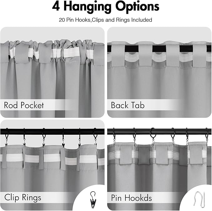 ANRODUO Back Tab Blackout Curtains for Bedroom Living Room, Rod Pocket Pinch Pleated Thermal Insulated Room Darkening Curtains 96 Inches Long 2 Panels, Light Grey, 42 x 96 Inch-CubbioJoy
