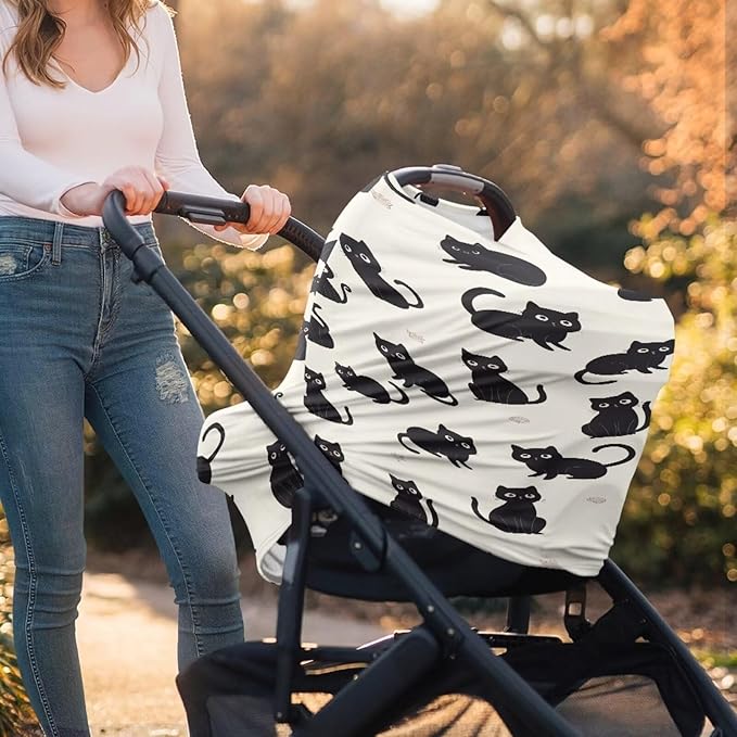 Binienty Cozy Car Seat Covers for Baby Boys Girls,Cartoon Cat Stretchy Infants Carseat Canopies Breathable Soft Infants Stroller Cover Baby Shower Gifts-CubbioJoy