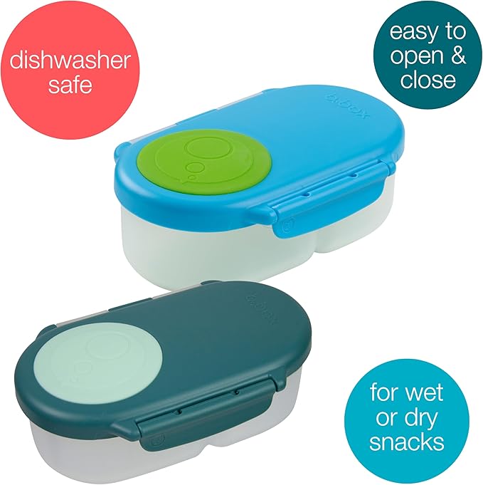 b.box Snack Box (2-pack) Reusable Snack Containers with Lids – Bento Box for Kids & Toddlers, Leakproof Lunch Box, BPA-Free and Dishwasher Safe Snack Container(O'Breeze + Emerald, 1 3/4 Cup)-CubbioJoy