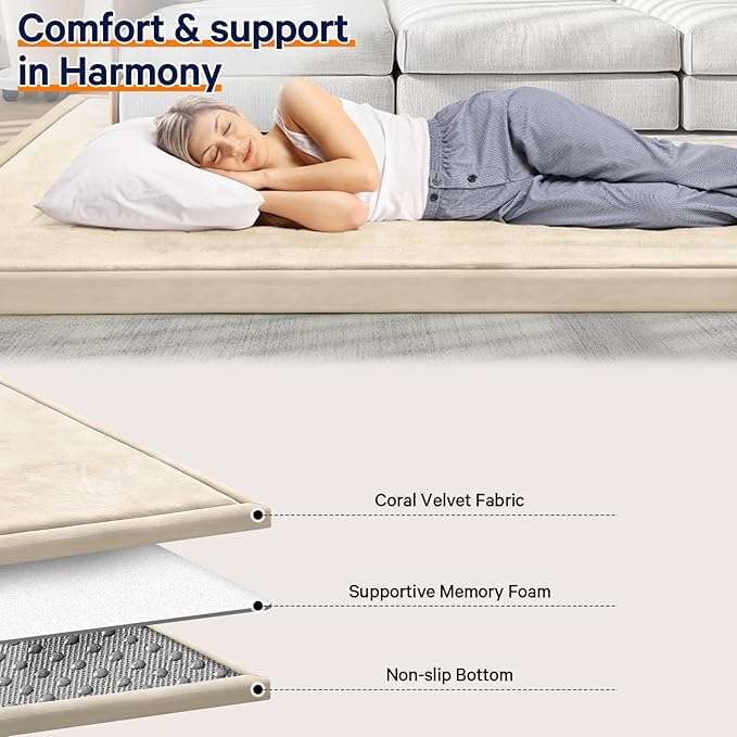 Baby Play Mat for Floor Tummy Time Mat Nursery Rug Muscle Mat Area Rug Playroom Rug Tatami Mat Memory Foam 1.3" Thick Beige Crawling Mat for Babies,Toddlers, Infants, Kids,Floor Mat-CubbioJoy