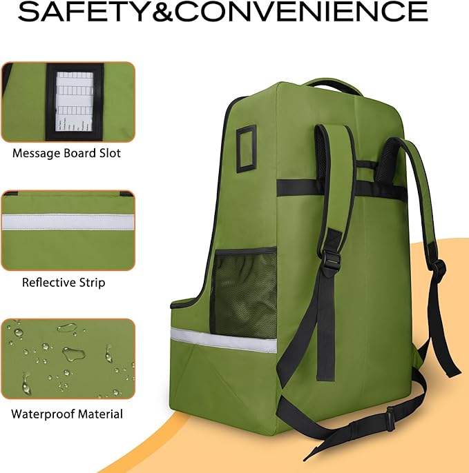 Car Seat Travel Bag for Airplane,Infant Seat Travel Bag with Shoulder Strap,Padded Car Seats Backpack with Reflective Stripes,Large Carseat Carrier Bag Travel Car Seat Cover,Green-CubbioJoy