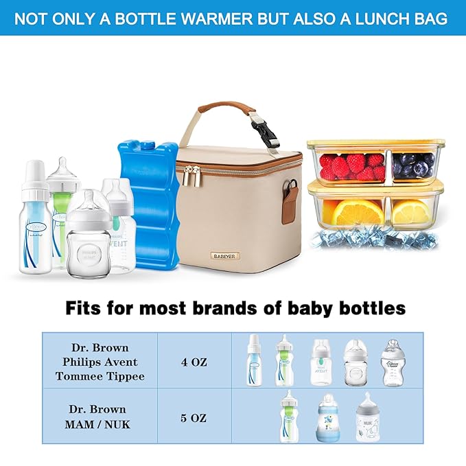 Breastmilk Cooler Bag with Ice Pack Fits 6 Baby Bottles Up to 5 Ounce, Baby Bottle Bag with Shoulder Strap for Nursing Mom Daycare, Cream-CubbioJoy