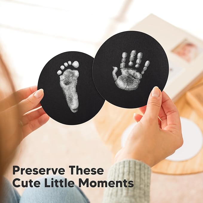 2-Pack Round Inkless Baby Hand and Footprint Kit - Mess Free Ink Pad for Newborn Keepsake, Dog Nose & Paw Print Kit, Clean Touch Ink Pad for Baby Hand & Footprints, Ideal New Mom Gifts (Silver)-CubbioJoy