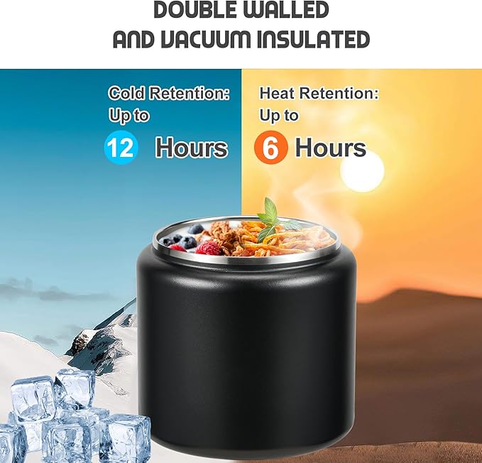 26oz Soup Thermo for Hot Food Kids with Buckle Lid Insulated Vacuum Food Jar Wide Mouth Leakproof Stainless Steel Lunch Container (Black)-CubbioJoy