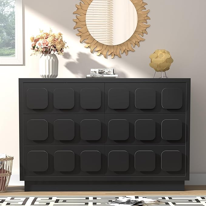 Anbuy Black Baby Dresser for Bedroom, Dresser for Baby with 6 Drawers, Storage and Organization Unit with Square Handles, for Nursery, Kids-CubbioJoy