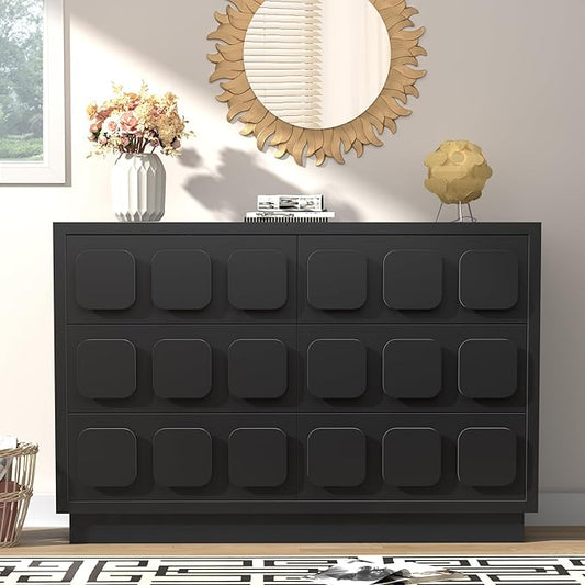 Anbuy Black Baby Dresser for Bedroom, Dresser for Baby with 6 Drawers, Storage and Organization Unit with Square Handles, for Nursery, Kids-CubbioJoy