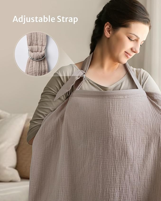 Blissful Diary Muslin Nursing Cover for Breastfeeding, Breathable Breastfeeding Cover up with Arch Neckline for Women, Nursing Apron (Agreeable Gray)-CubbioJoy